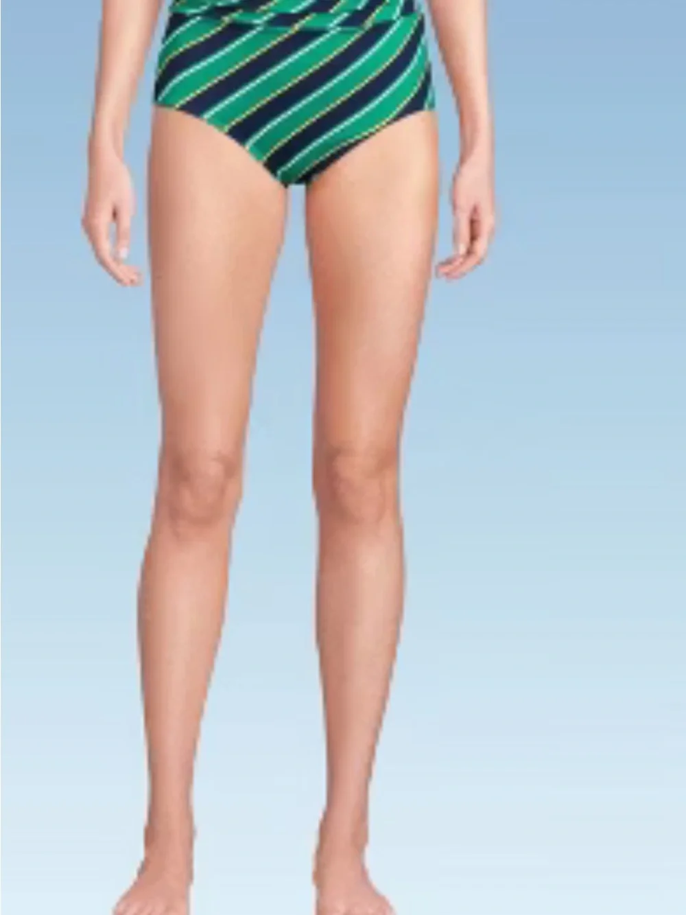 Lands' End Green, Navy & White Striped Swim Top